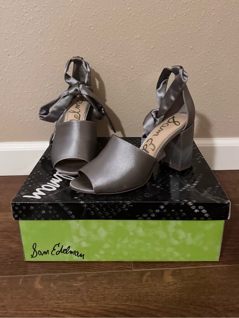 Sam Edelman Silver Satin Block Heels